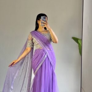 Purple Embellished Georgette Saree with Designer Blouse